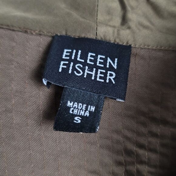 Eileen Fisher Small 100% Silk Olive Brown Textured Blazer With Pockets - Picture 5 of 6